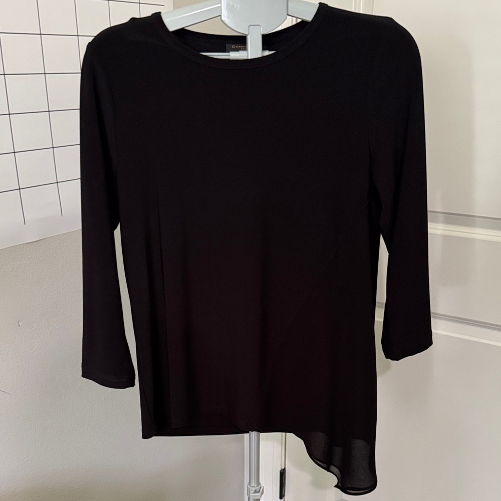 Donna Karan Black Asymmetrical Hem Blouse